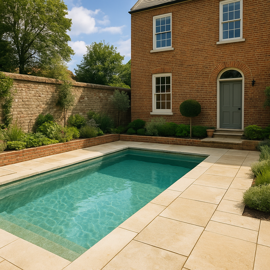 Georgian townhouse swimming pool design in Cambridge with heritage-sensitive materials